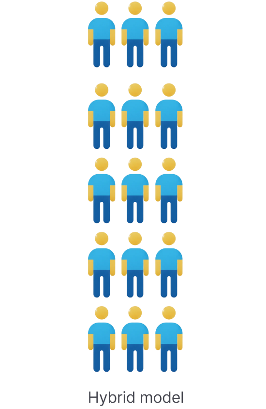 Hybrid model: a lean on-site presence and a centralized team