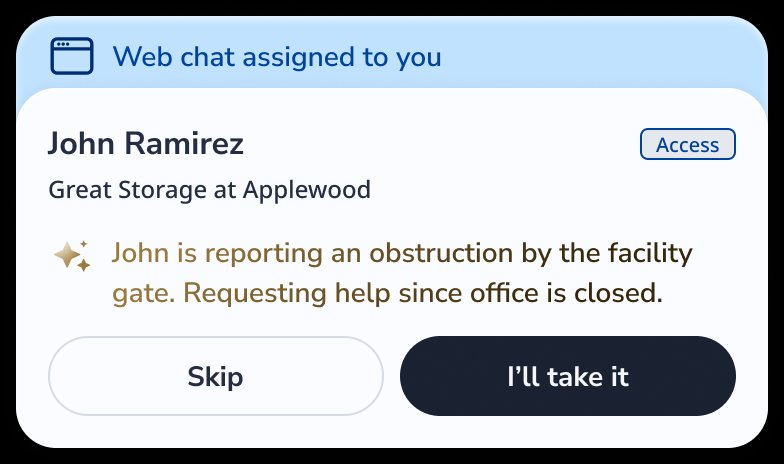 Web chat assigned to an agent with an AI summary