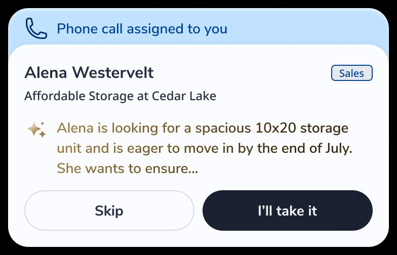 Phone call assigned to an agent with an AI summary of the caller