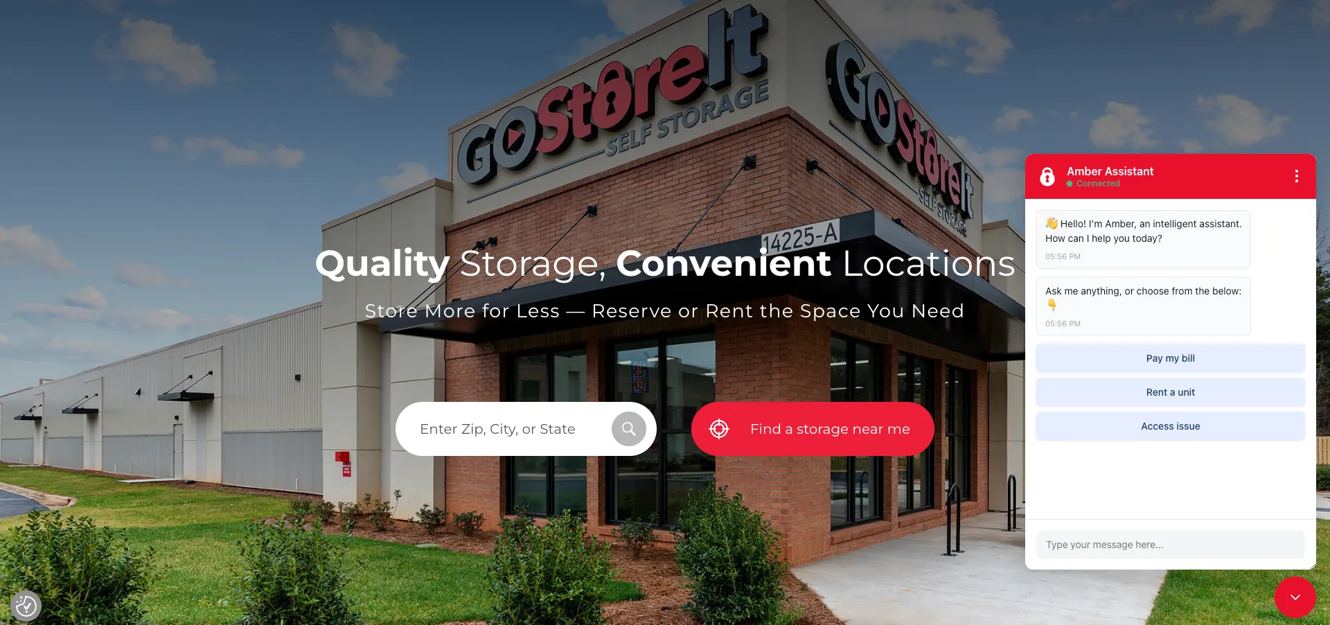 Amber running in a storage operator's own brand on their website