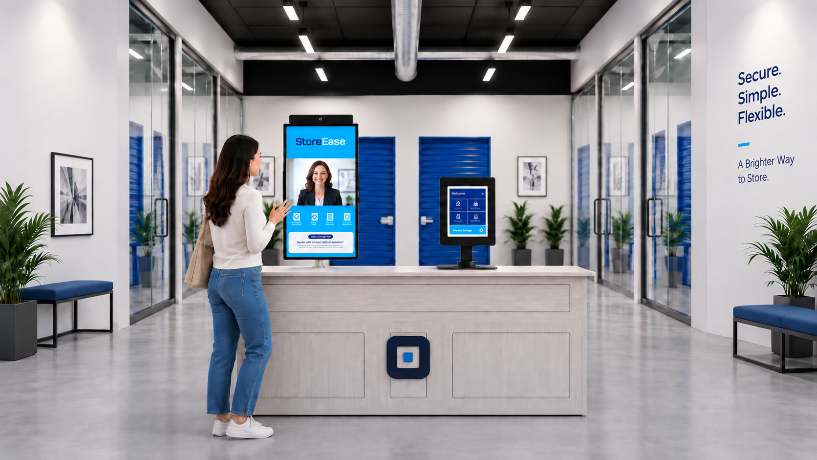 Customer speaking with a live manager on Ease Virtual Console at the office counter