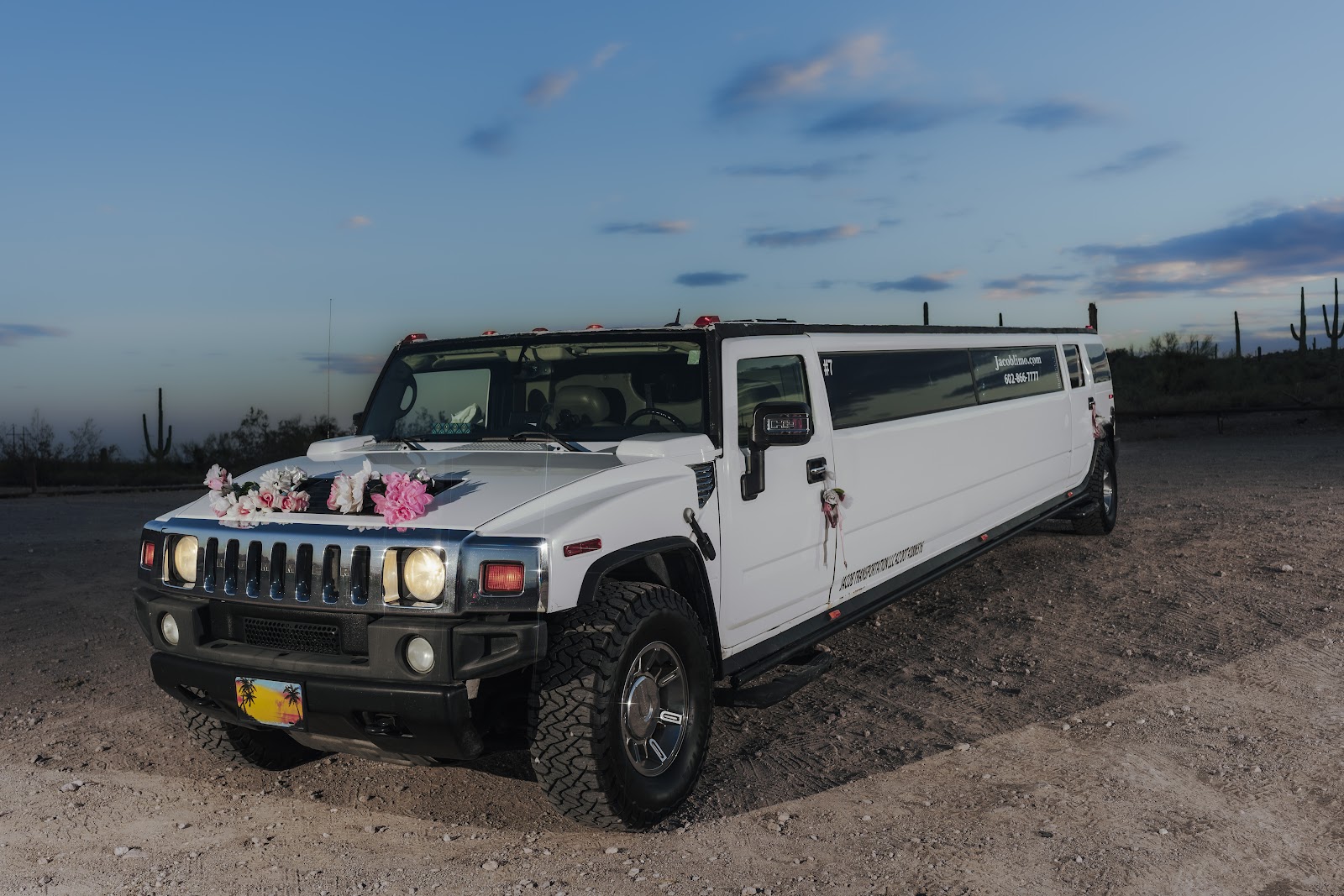 Jacob Transportation white stretch limousine