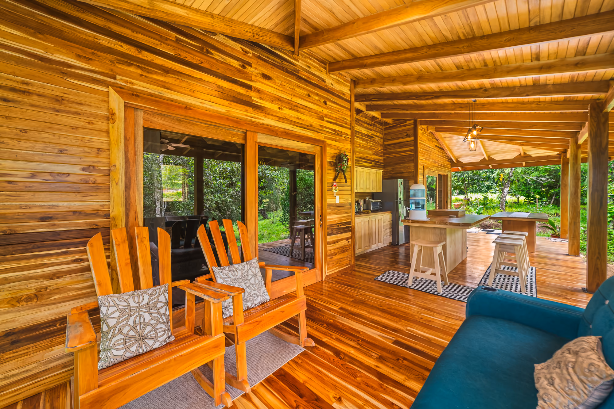 Bright open-concept living room in a custom home in Costa Rica