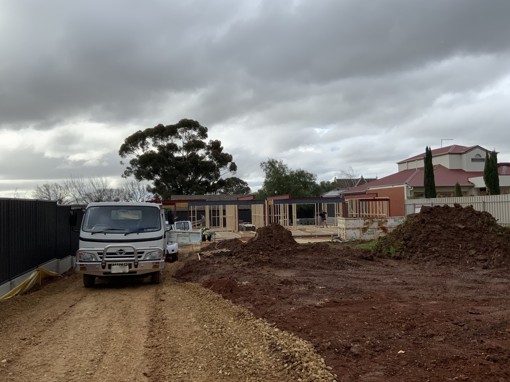 The 1 Magill site during early construction, with framing underway