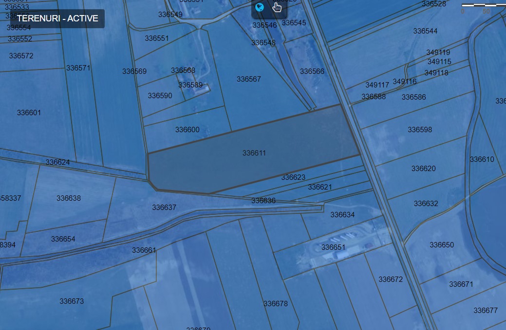 Map showing multiple land plots labeled with numbers and a highlighted plot marked 336611 in the center.