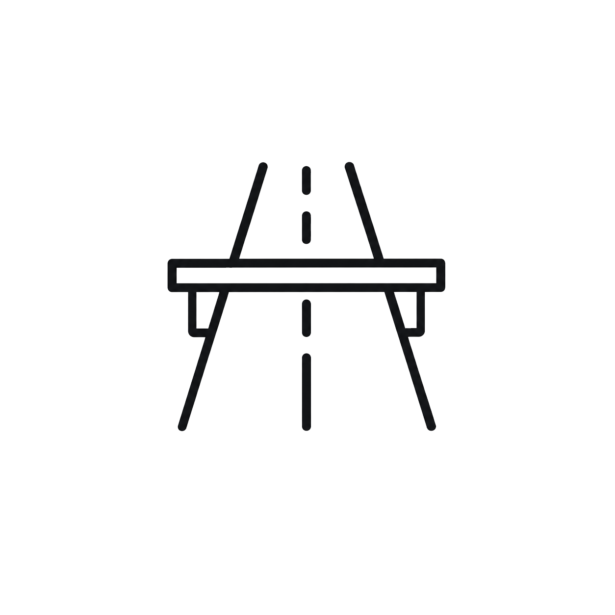 Icon of a highway with dashed center lines and an overpass crossing above it.