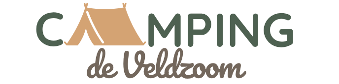 Logo met een beige tent tussen de letters van 'Camping de Veldzoom'.