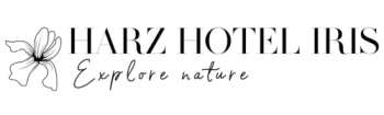 Logo van Harz Hotel Iris met bloem en tekst Explore Nature.