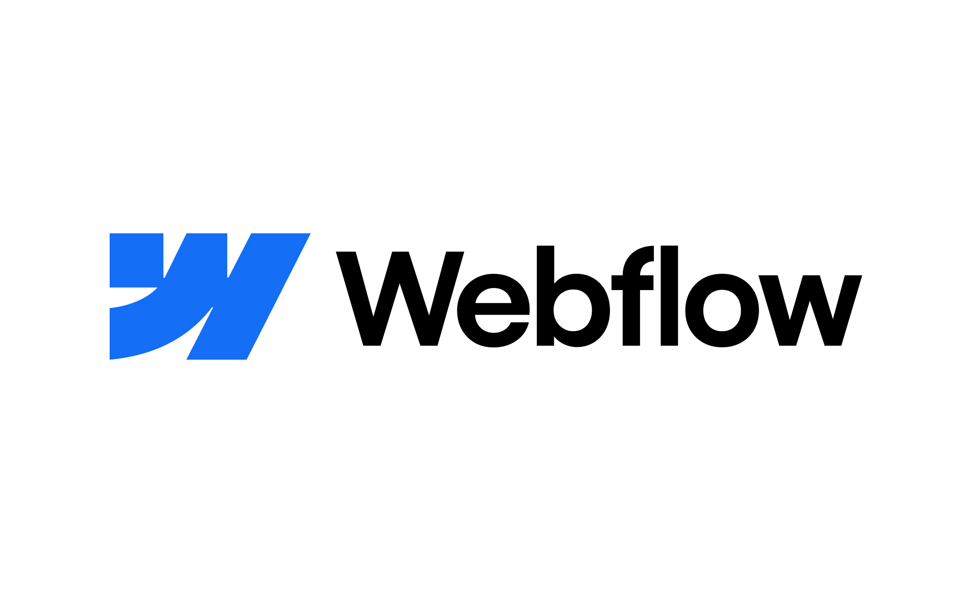 Webflow logo met blauwe gestileerde W en zwart woordmerk.