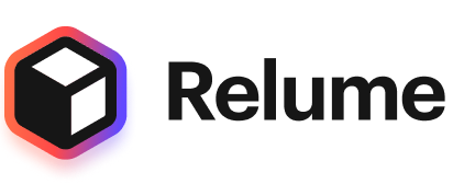 Logo van Relume met een zwart-wit kubus-icoon en de merknaam