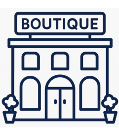 Icon van een klein boutique hotel met twee planten naast de ingang.