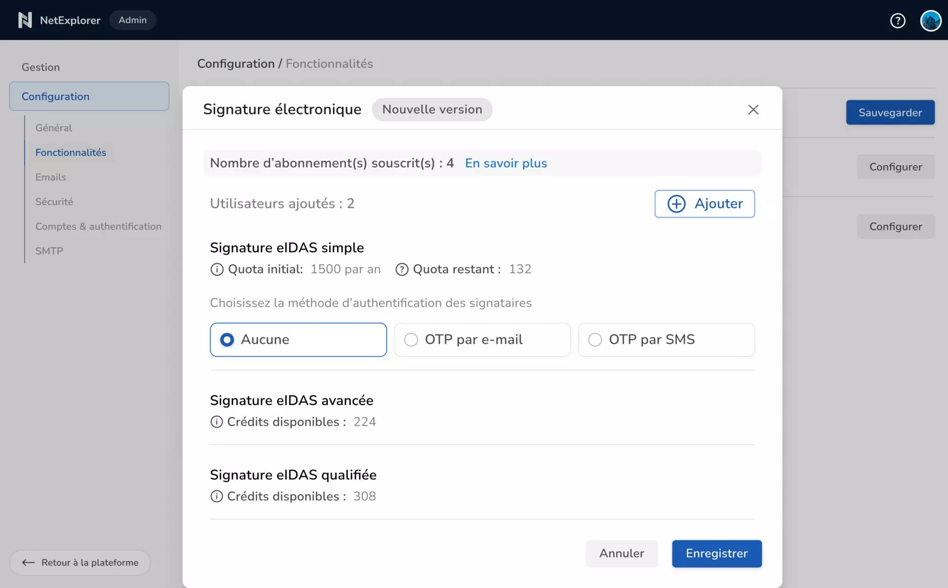 Interface de configuration NetExplorer