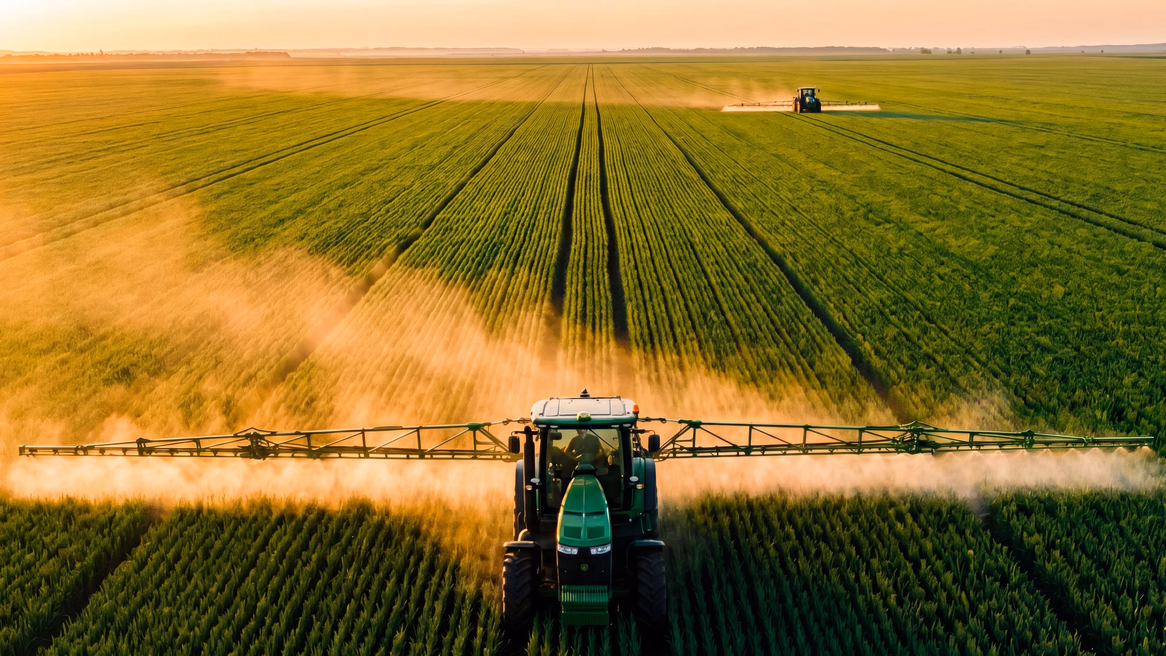 Tractor spraying crops across a RIDNE partner field