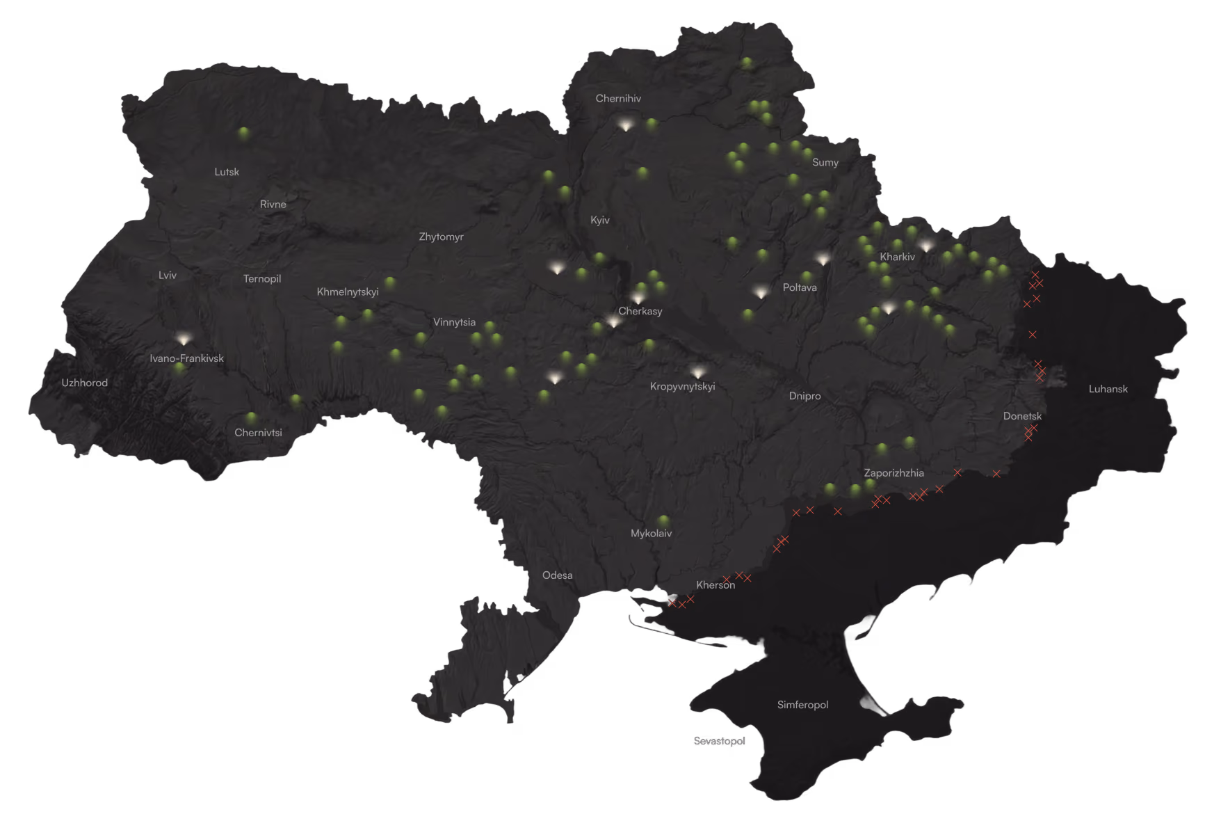 Ukraine map. RIDNE`s farms and factories