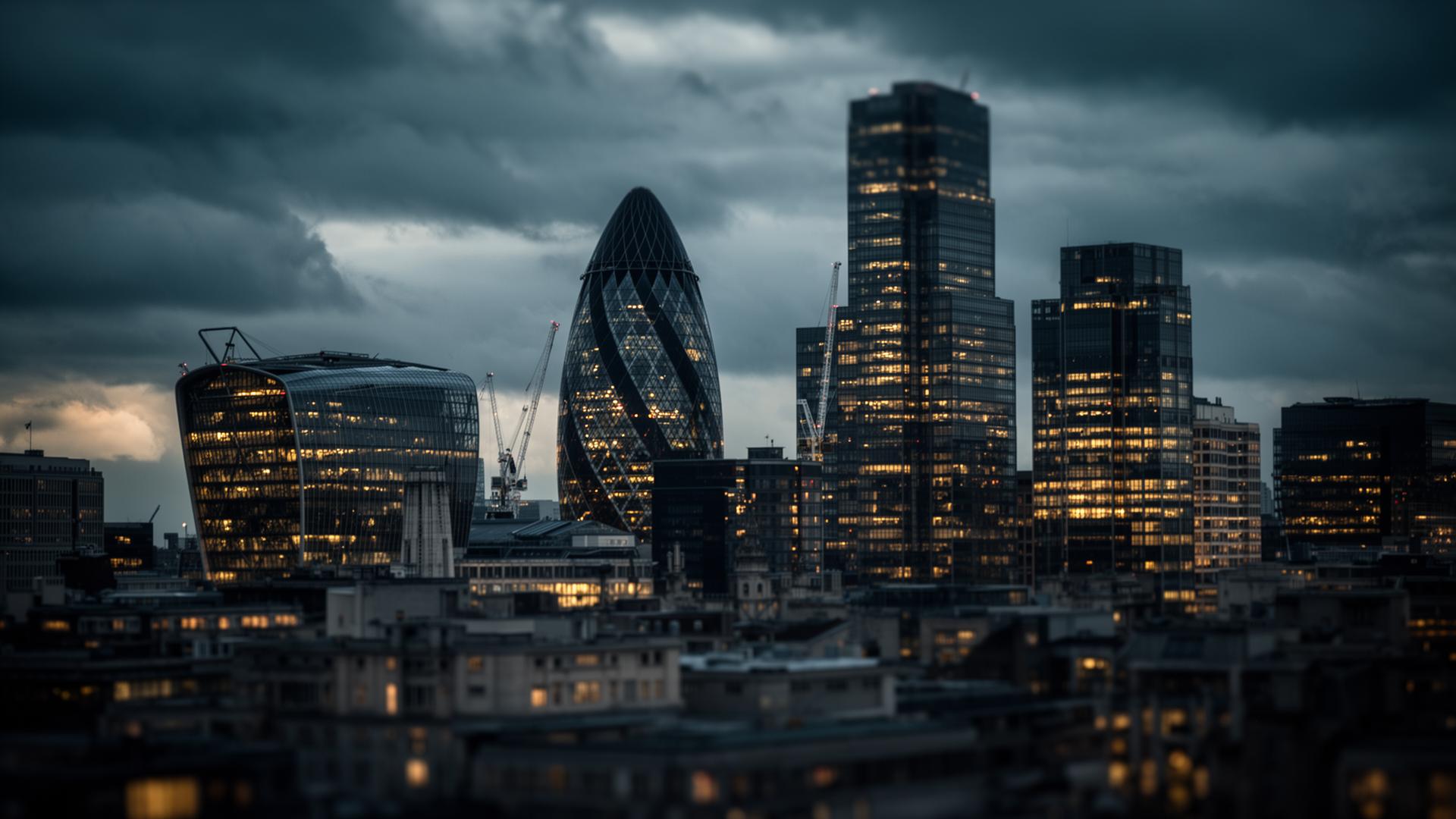 London financial district at dusk — placeholder