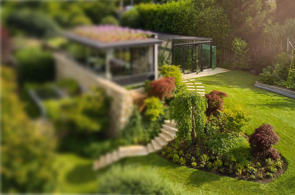 Moderne Gartenlandschaft und Haus