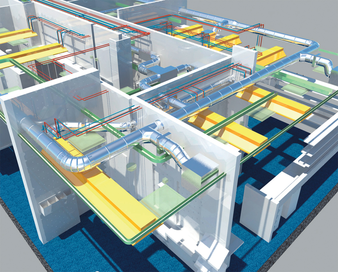 Illustration d'un modèle architectural en 3D représentant le concept du Building Information Modeling (BIM).