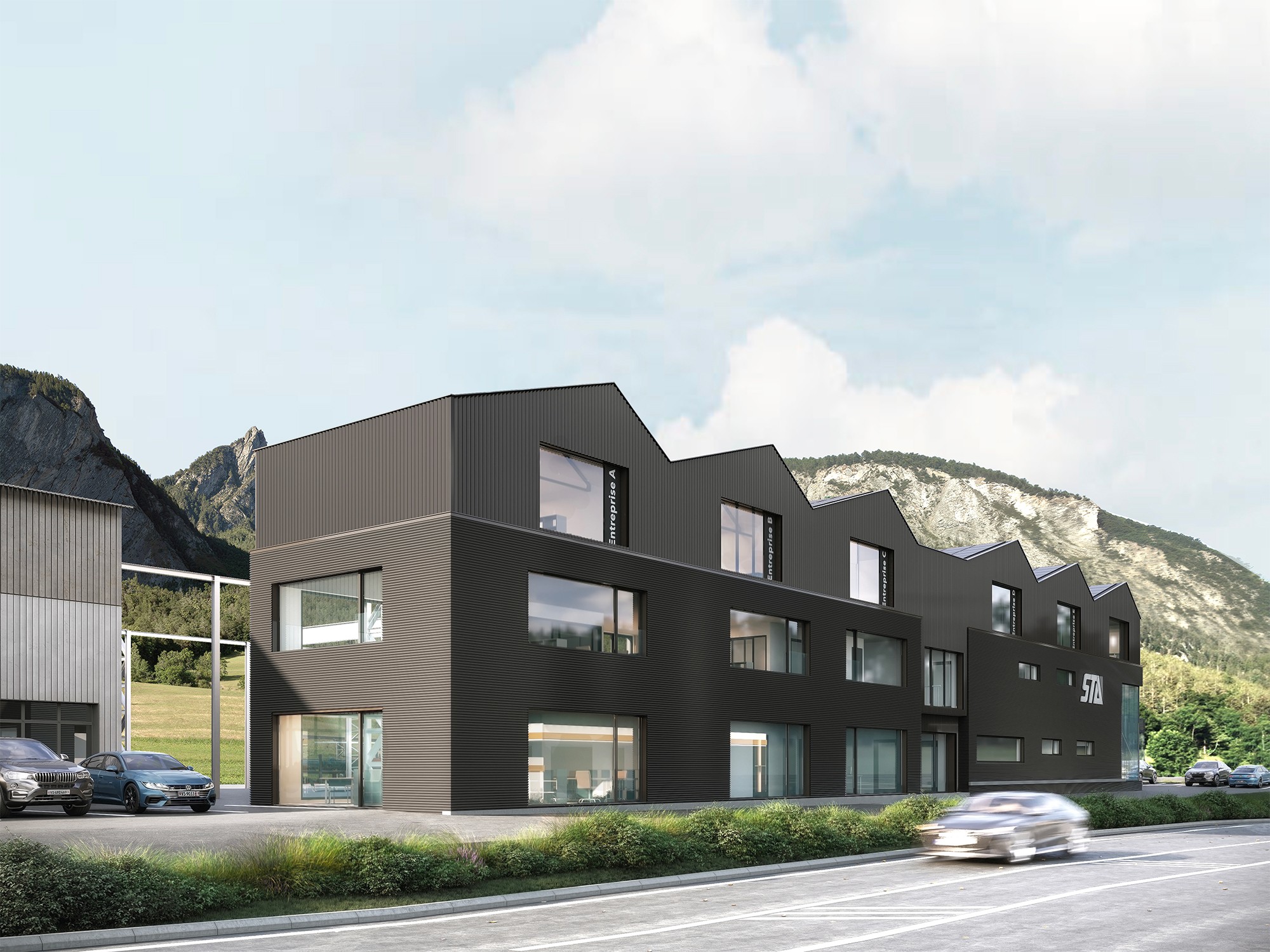 Bureaux STA à Sembrancher, visualisation 3D de la surélévation en sheds