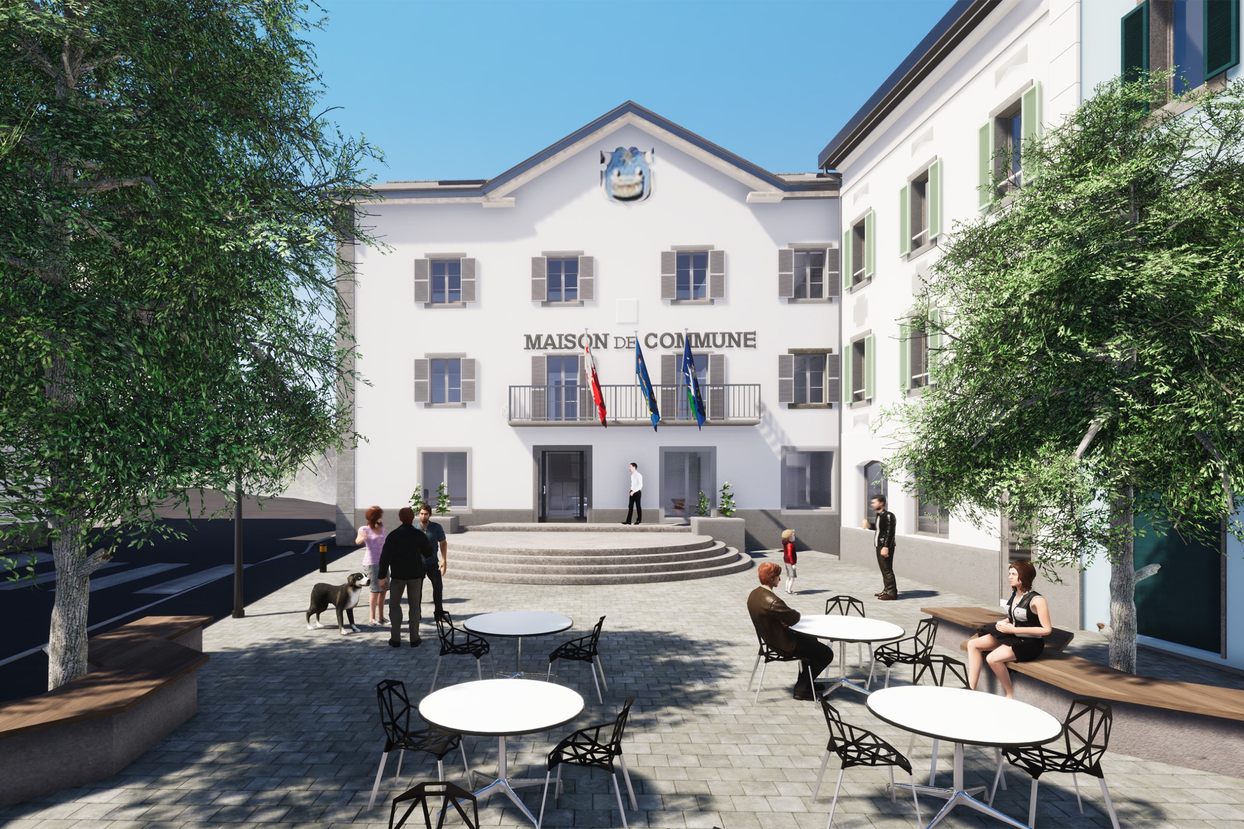 Bureaux VDB au Châble, Maison de Commune historique rénovée avec extension béton