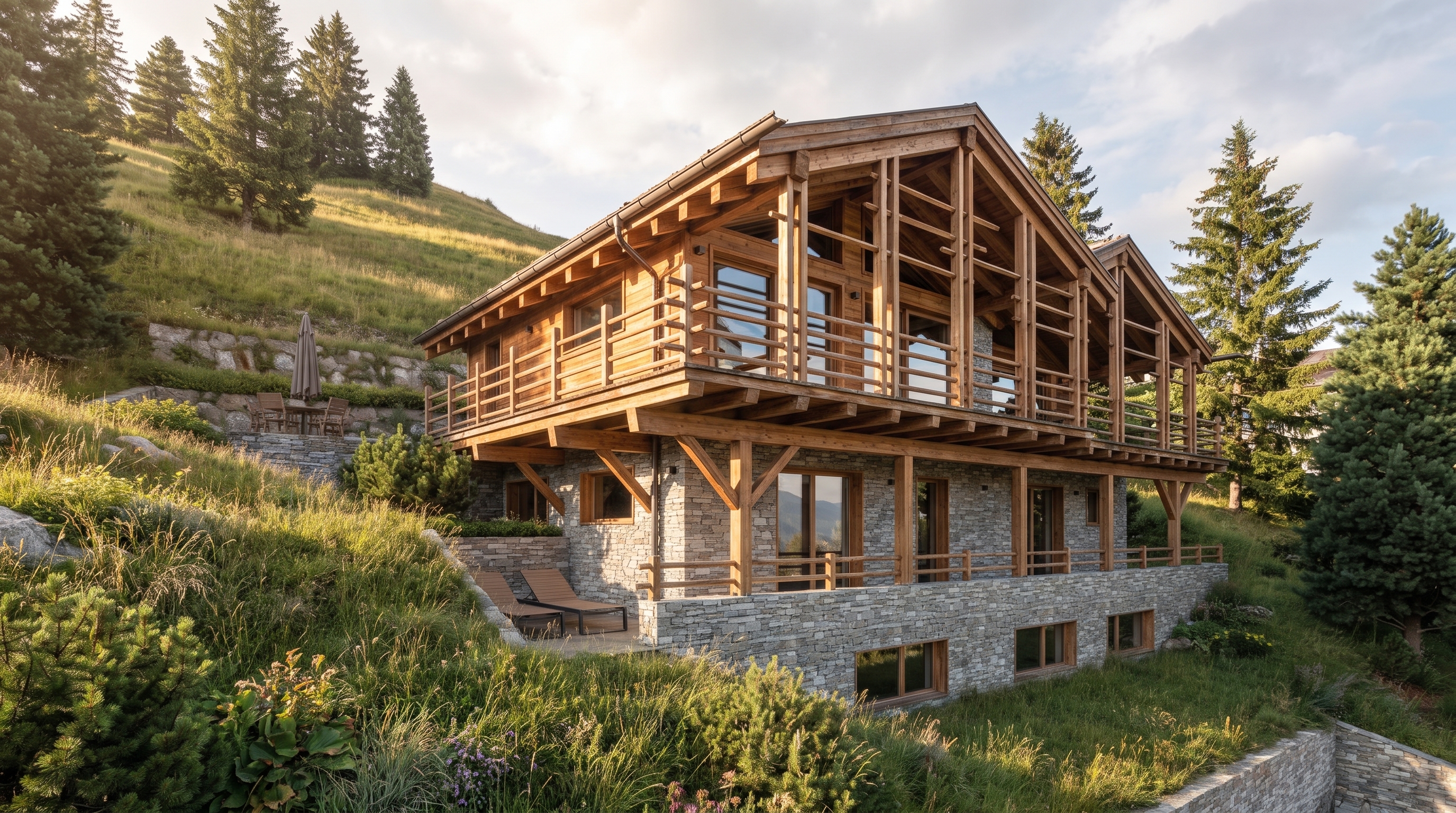 Chalet DTN à Verbier, chalet en pente avec pièces de vie sous combles