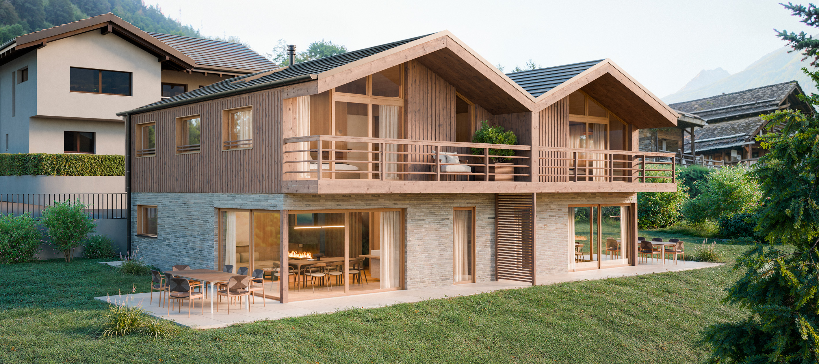 Maisons RTS à Montagnier, visualisation 3D de deux villas mitoyennes contemporaines