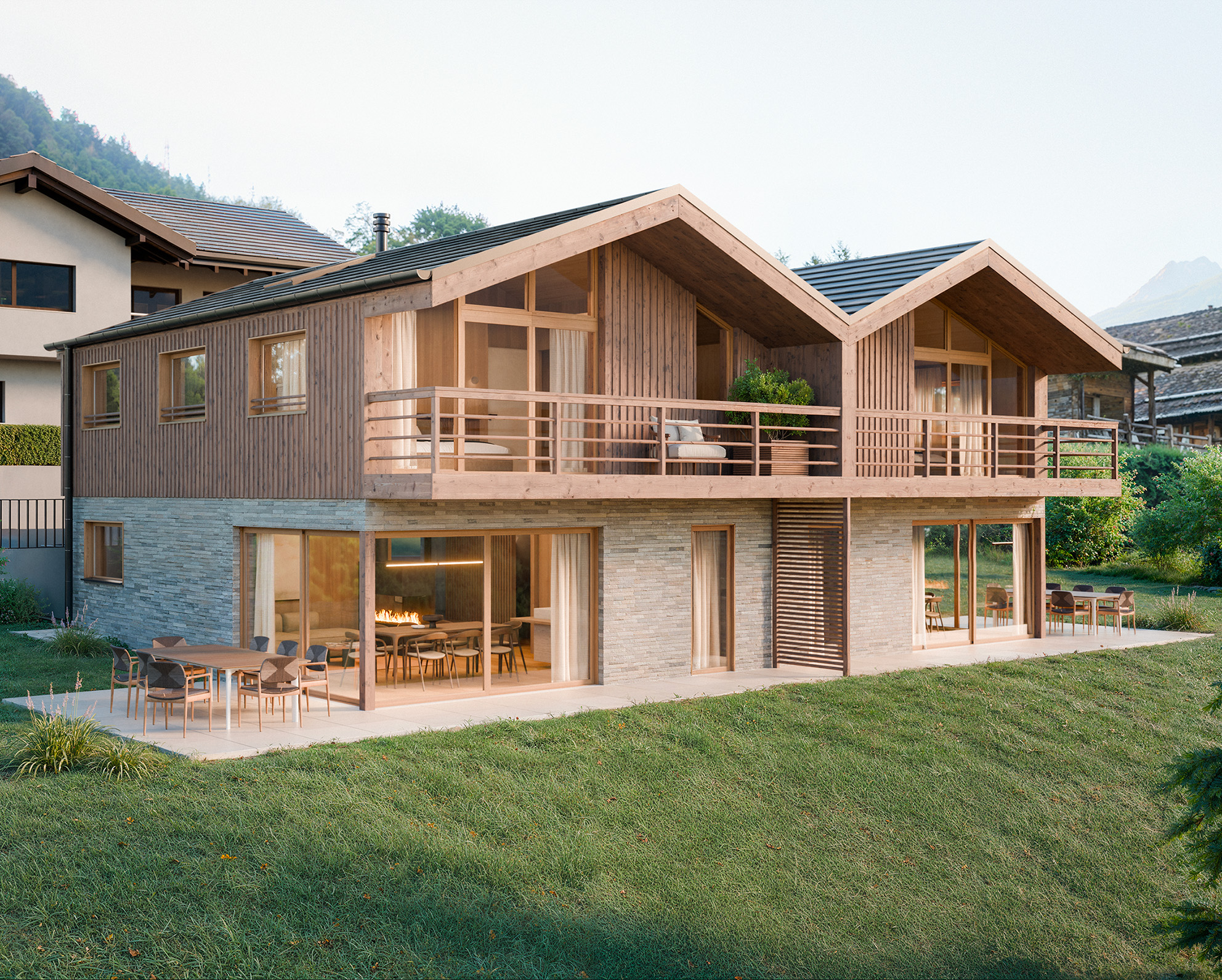 Deux maisons mitoyennes à Montagnier, Val de Bagnes — Alp'Architecture