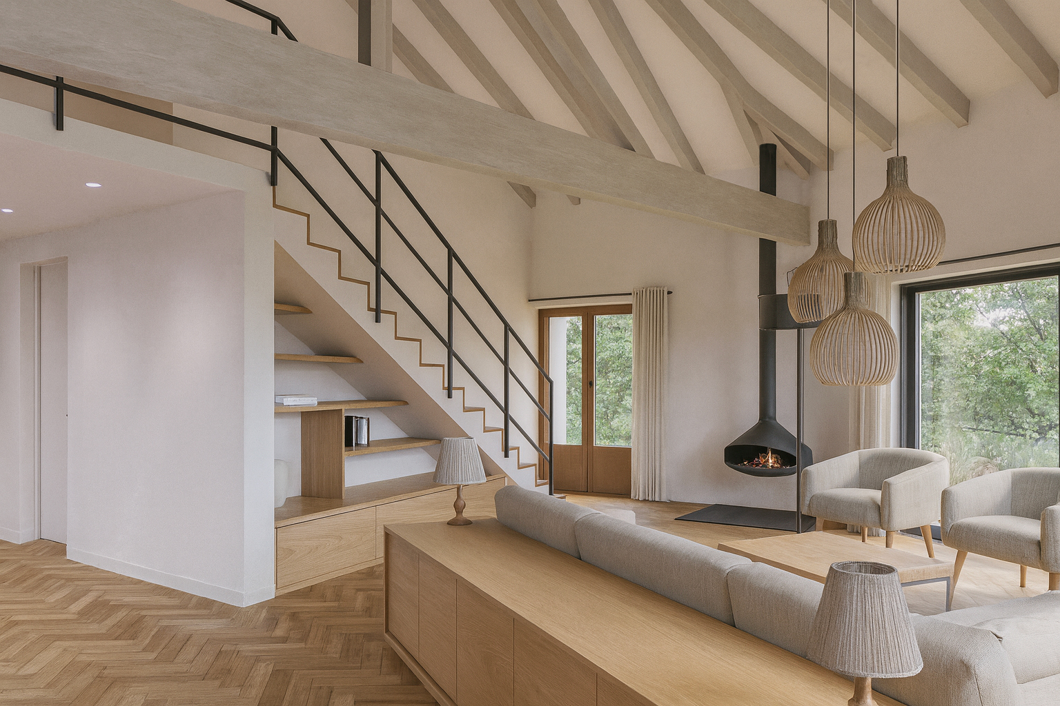 Rénovation lourde, maison, Saint-prex, séjour, mezzane, volume, Alp'Architecture