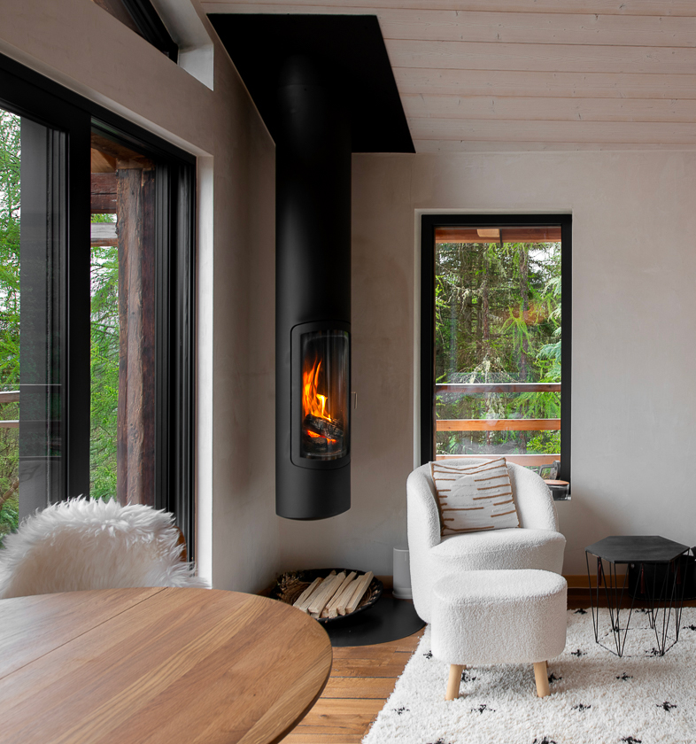 Séjour, salon, poêle, petit espace, rénovation, optimisation, Verbier, Alp'Architecture