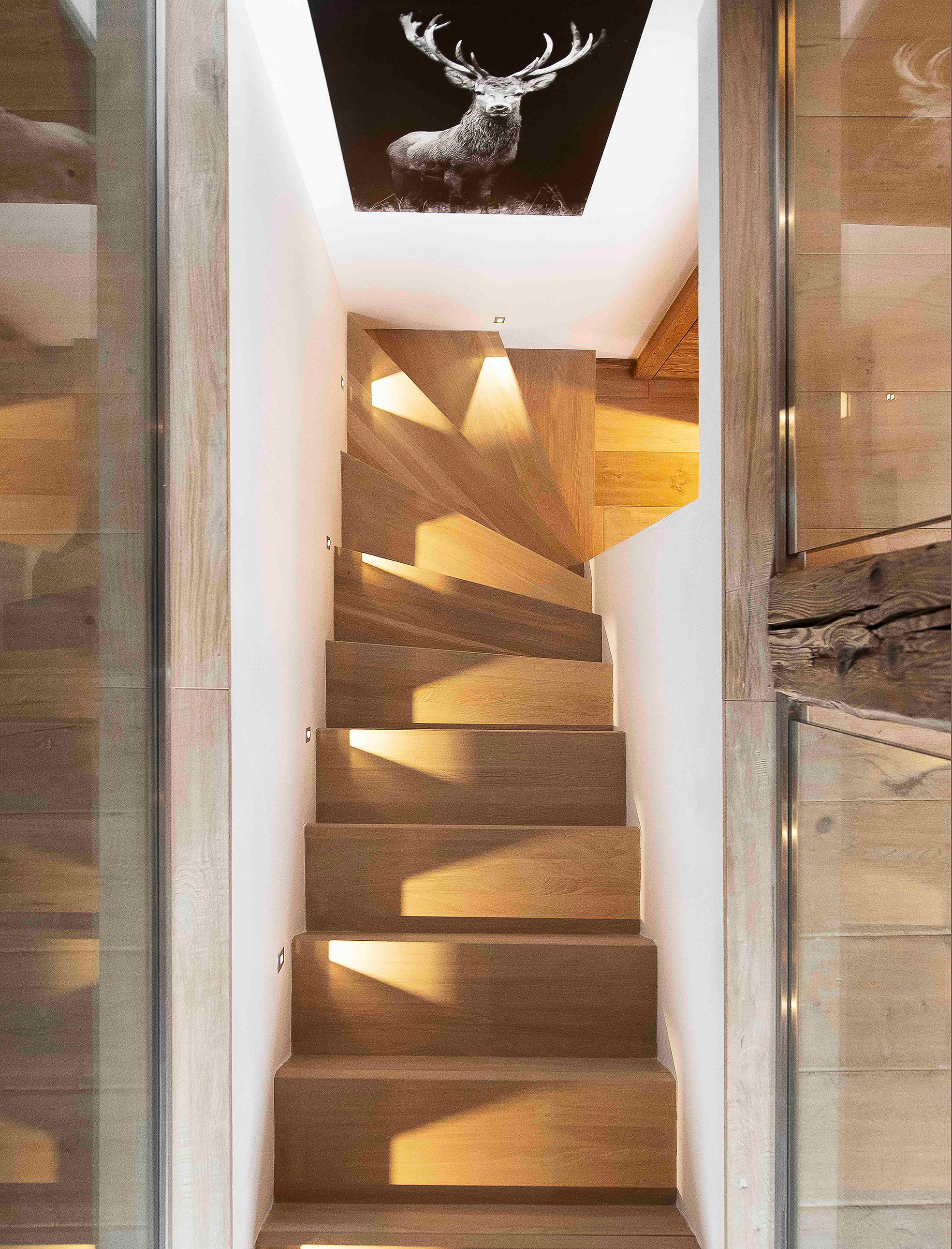 Rénovation, escalier, chalet, Verbier, éclairage, Alp'Architecture