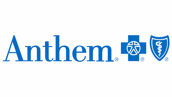 Anthem logo with blue cross and shield health symbols.