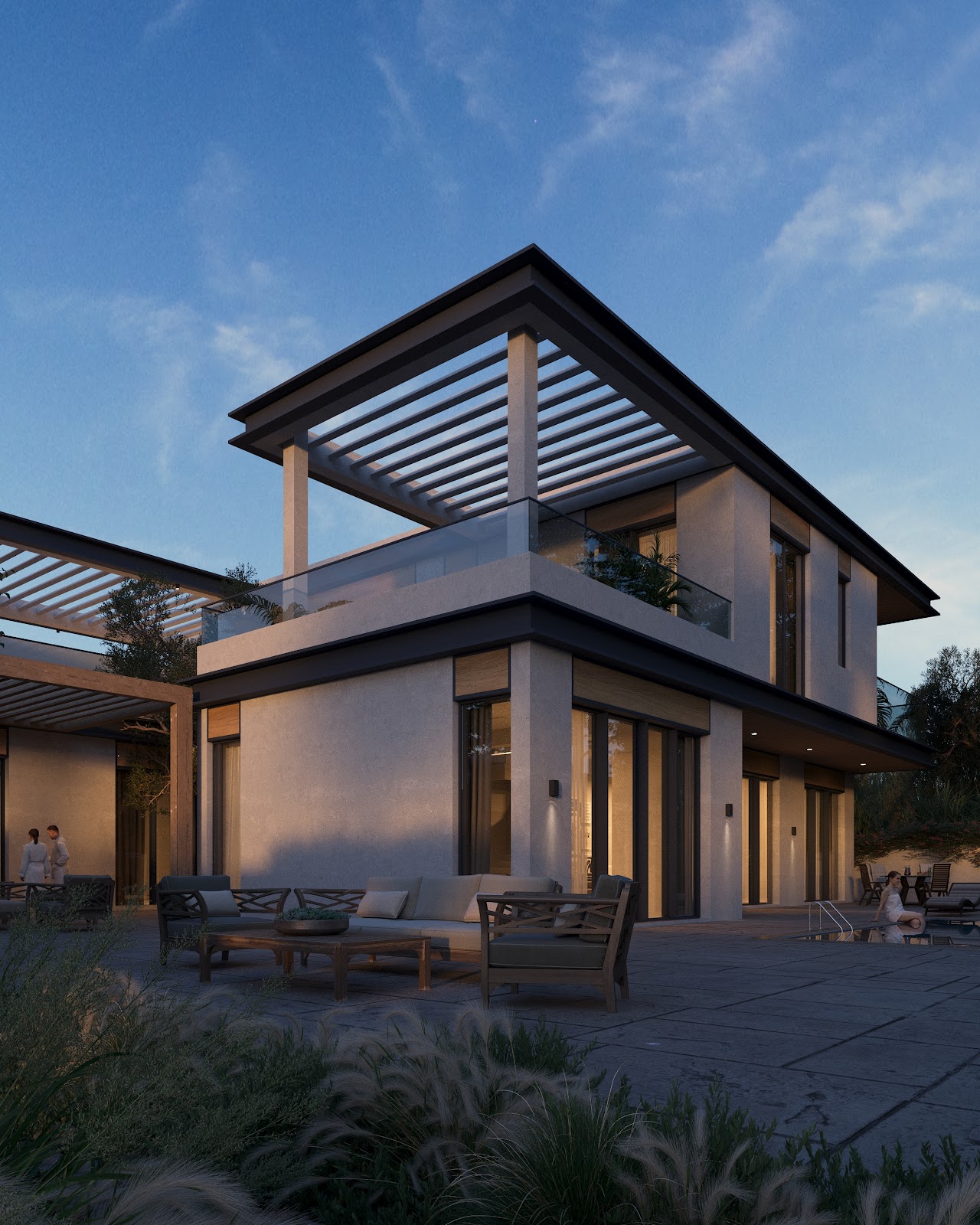 Al Naseem villa, Modern Contemporary facade evening