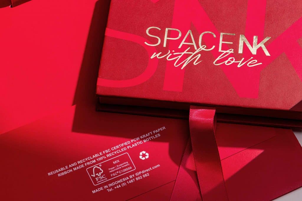 Premium packaging solutions Space NK Holiday Sustainable Packaging Gold Foil Logo