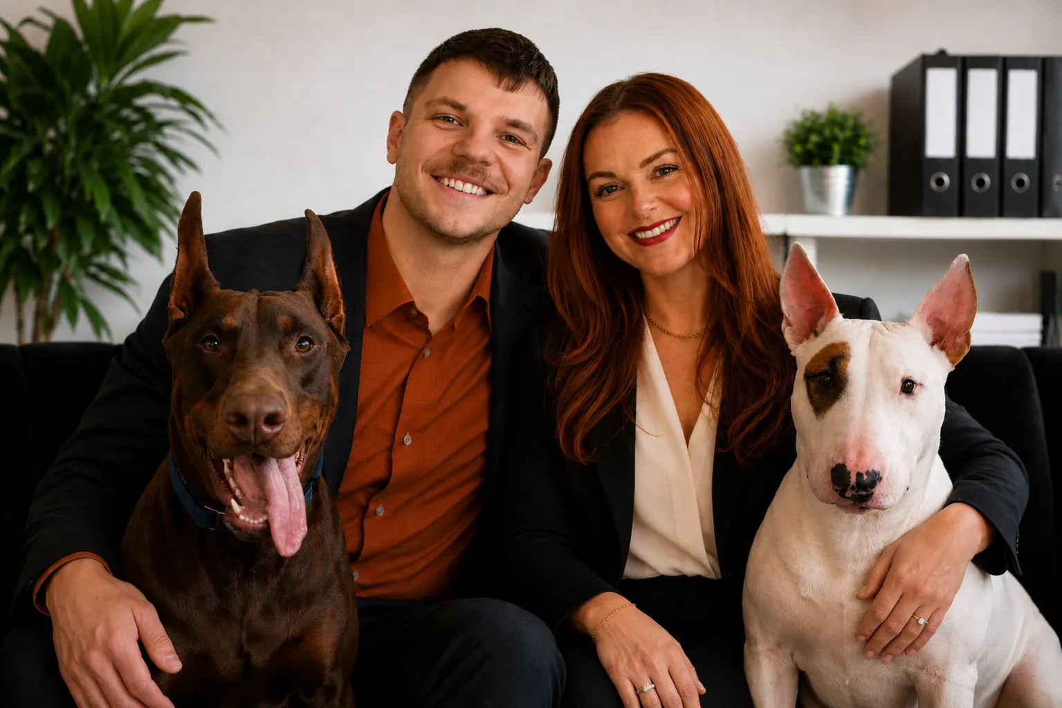 Collin and Allison of The Pack Agency with their dogs Frankie and Walter