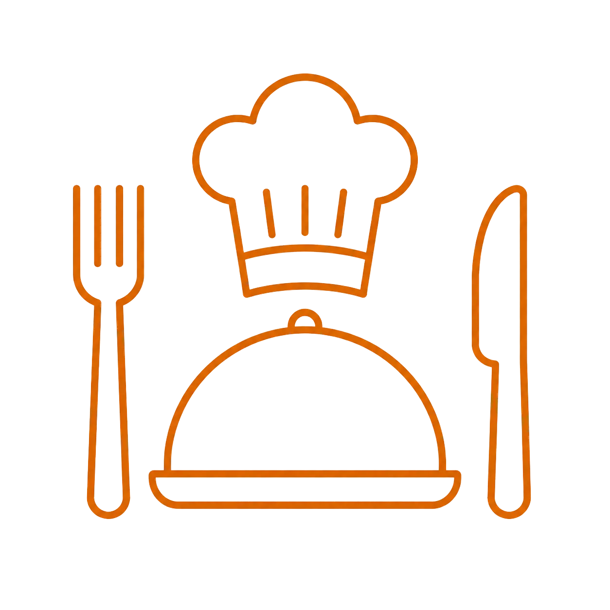 Chef's hat and dinnerware icon representing restaurants
