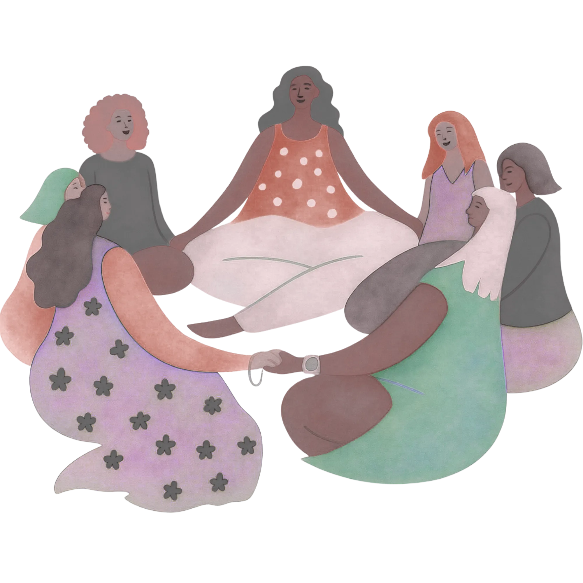 A group of women sitting in a circle holding hands