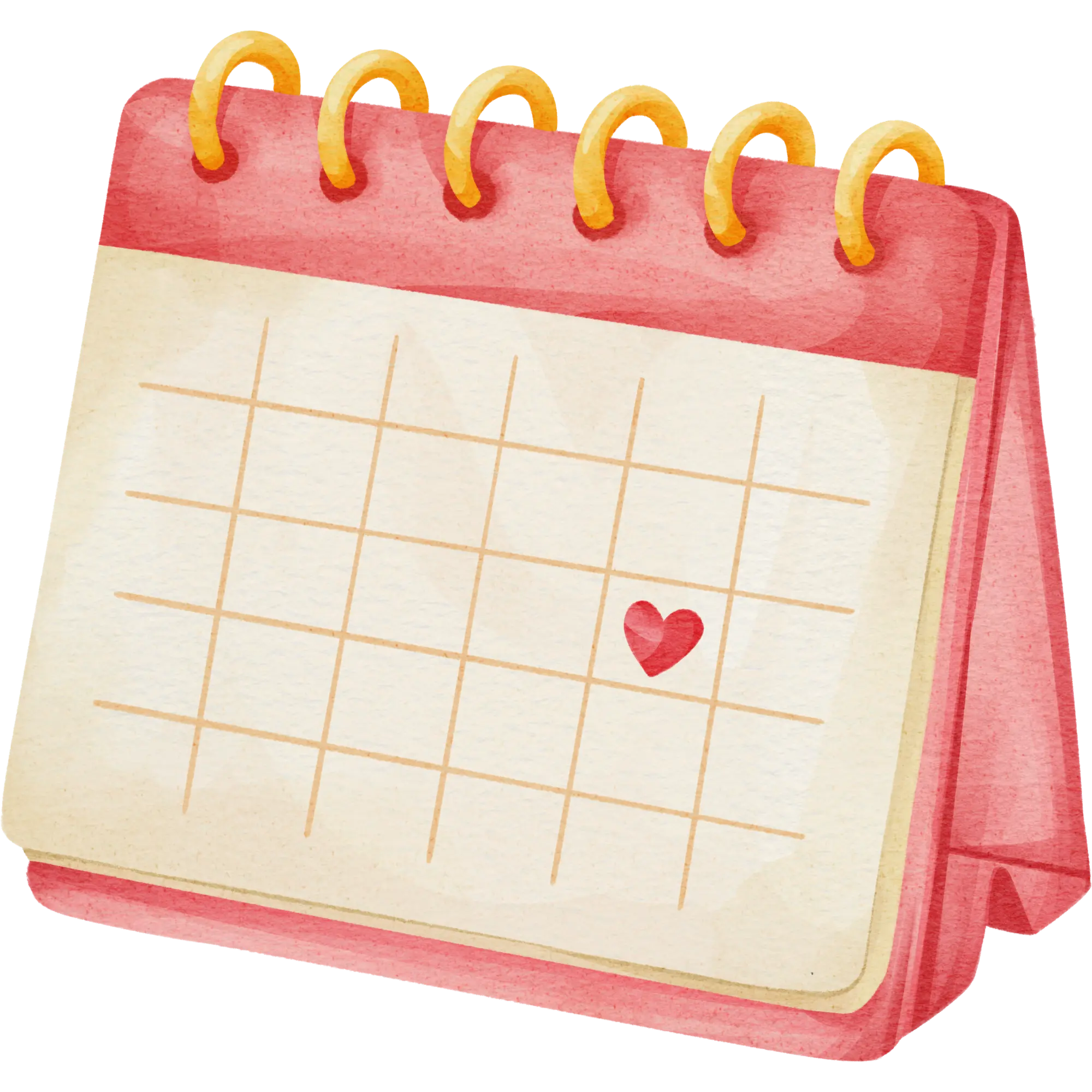 Illustration of a calendar with a red heart marking a day.