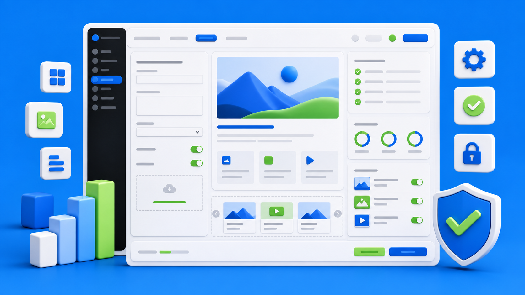 Editor-safe Webflow CMS handoff dashboard with structured fields, SEO metadata checks, image ratio guidance, related content modules, and publishing safeguards on a blue devthinX background.