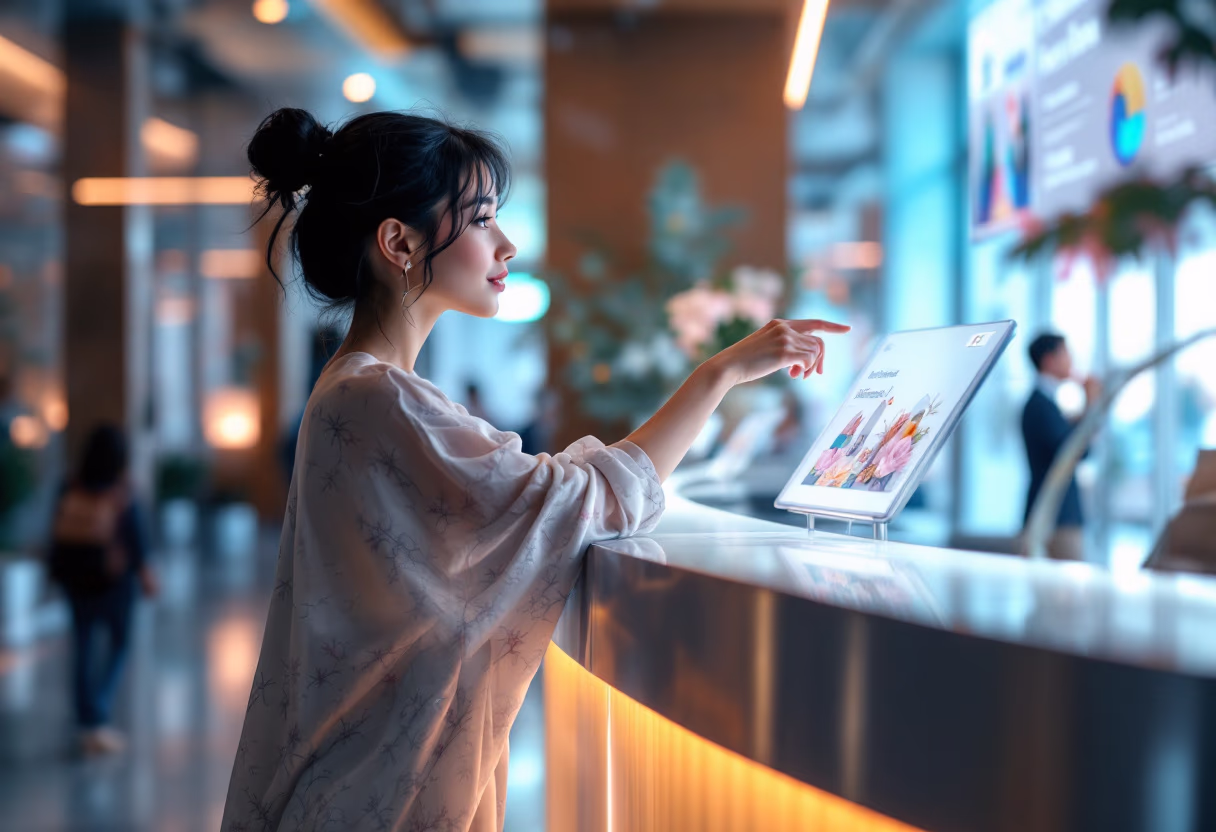 image of a person asking a question at an information counter for mobility and transportation