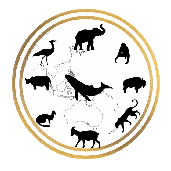 Teas for Wildlife emblem: silhouettes of the species we support, ringed in gold