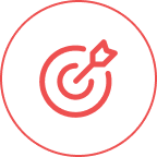 Roter Zielscheibenpfeil in einem Kreis, Symbol für Ziel oder Fokus.