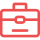 Rotes Aktentaschensymbol auf weißem Hintergrund.