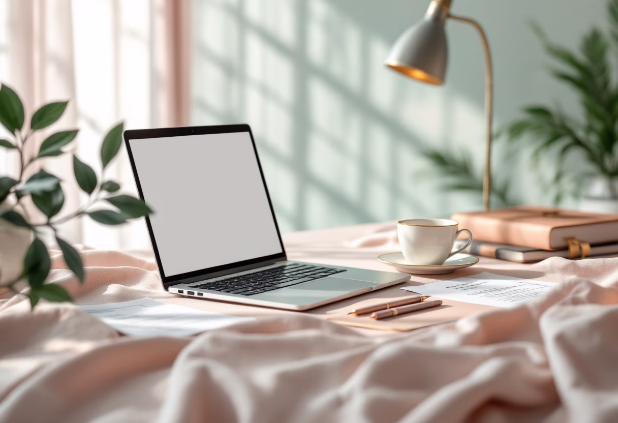 [background image] image of a work desk with a laptop and documents (for an ai legal tech company)