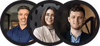 Group of three people shown in circular profile photo frames
