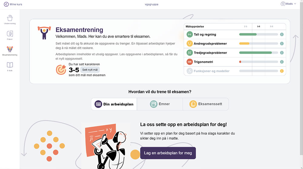 Skjermbilde fra Eksamenstrening