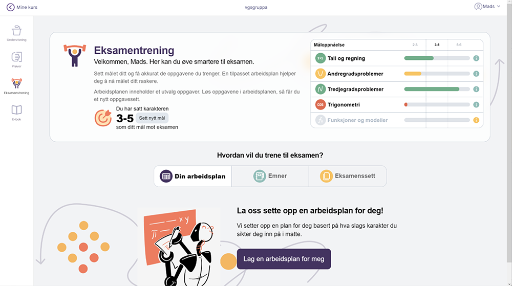 Skjermbilde fra eksamenstrening