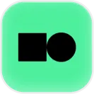 Green square app icon with rounded corners containing a black camera symbol composed of a rectangle and a circle.