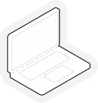 Simple black and white outline illustration of a laptop computer opened at an angle.