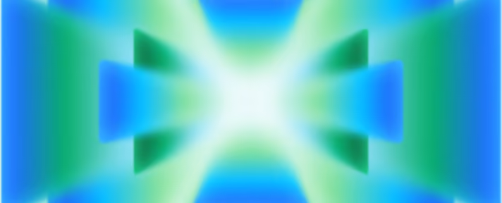 Abstract symmetrical gradient with blue and green shapes converging towards a bright white center.