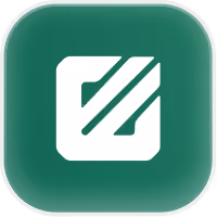 White stylized letter E with diagonal lines inside a rounded green square background.