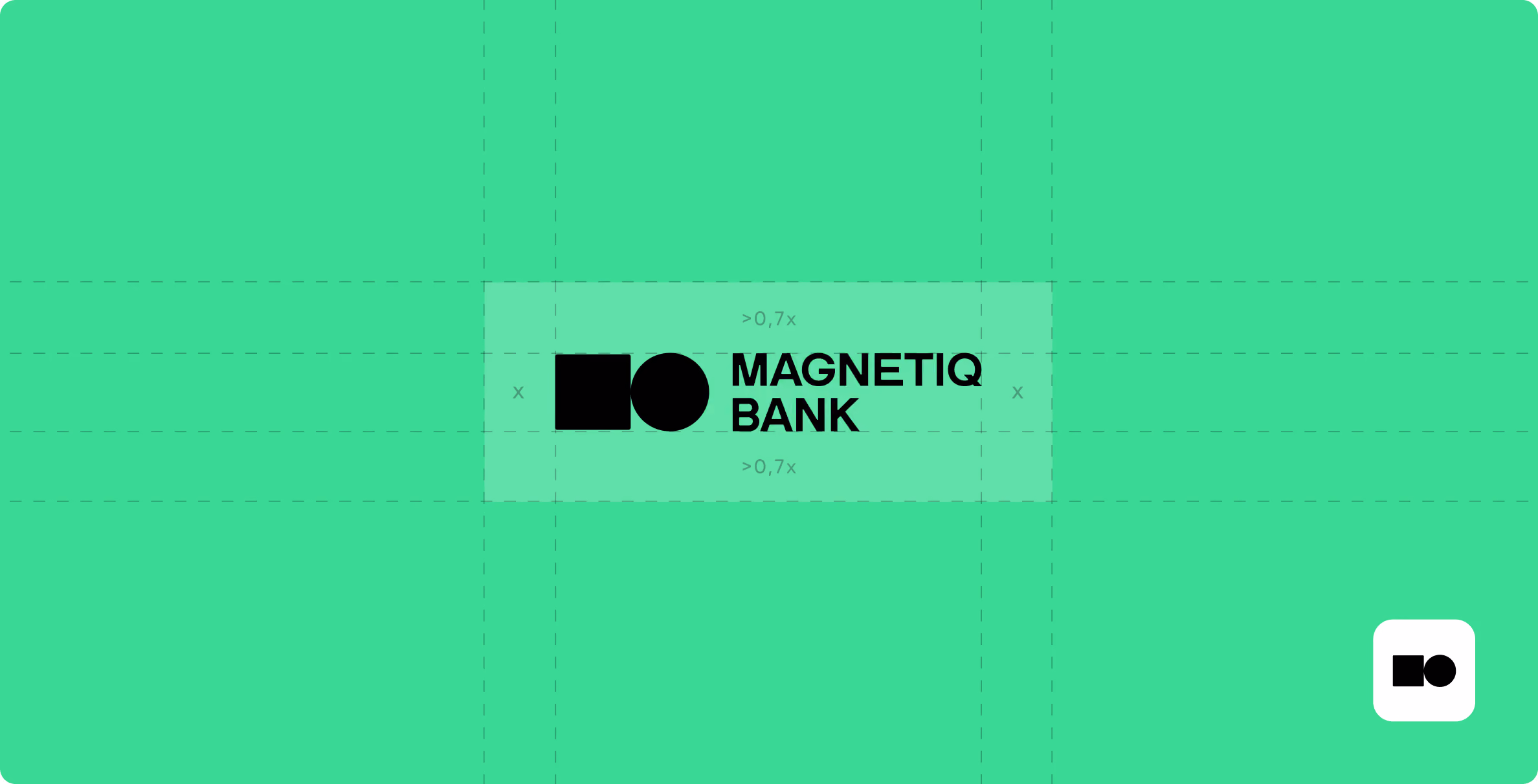 Logo of Magnetiq Bank with a black square and circle symbol followed by the text 'MAGNETIQ BANK' on a green background.